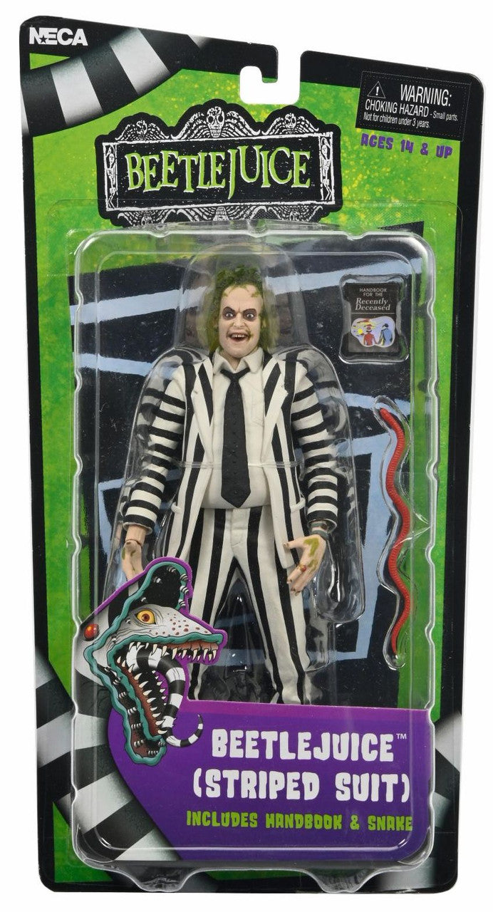 Neca Beetlejuice (1988) - 7" Scale Action Figure – Black and White Striped Suit Beetlejuice in Blister Packaging